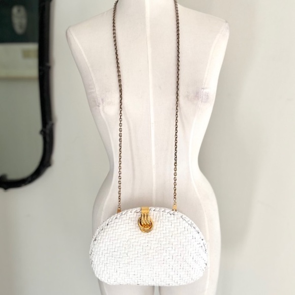 Vintage White Wicker Rattan Wood Clutch/Shoulder Bag - Picture 6 of 7